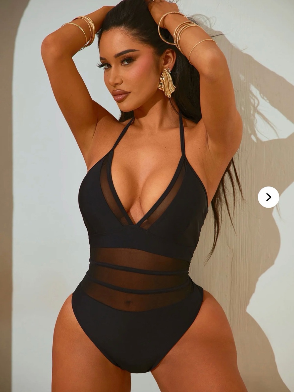 Black Mesh-Panel One-Piece Swimsuit